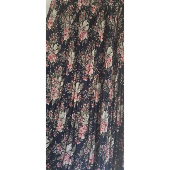 Sag Harbor Navy Pink Floral Pull-on Pleated Skirt Womens Large Long Midi Elastic - Picture 5 of 11